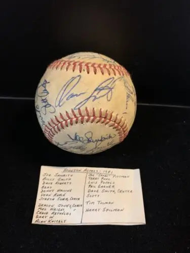 Autographed Houston Astros team signed baseball featuring 24 signatures including Dave Smith