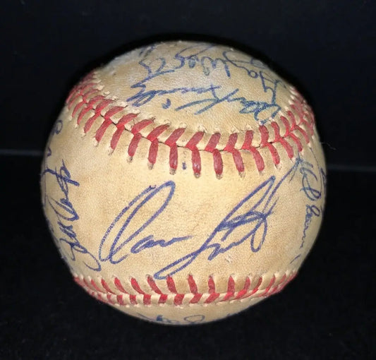 Autographed baseball with red stitching from 1981 Houston Astros Team signed by 24 players