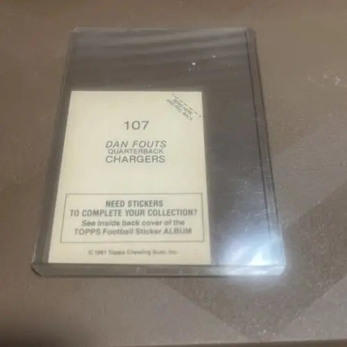 Dan Fouts 1981 Topps Football Sticker San Diego Chargers #107 HOF collectible