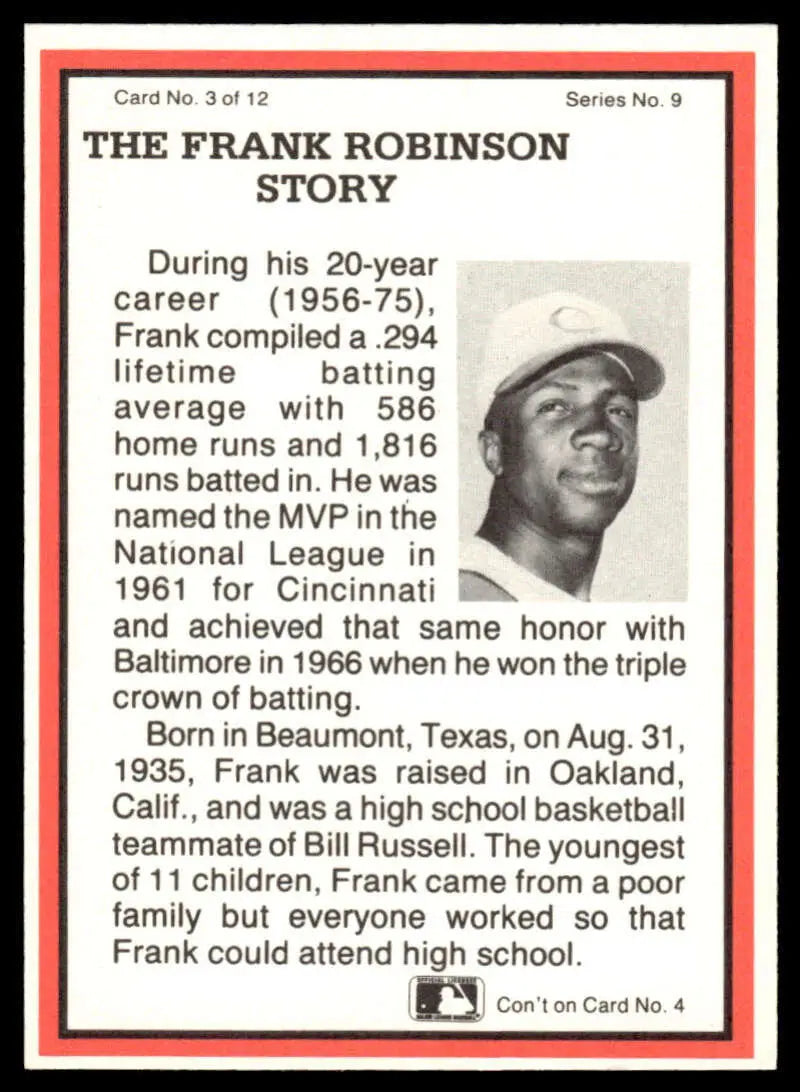 Frank Robinson 1983 Cincinnati Reds baseball card showcasing career achievements and stats