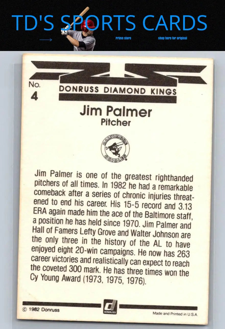 Jim Palmer 1983 Donruss #4 baseball card, a must-have for trading cards collectors