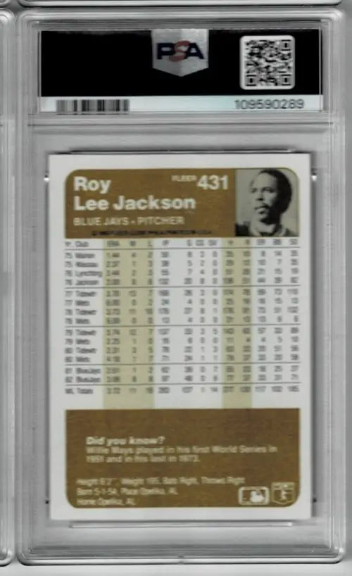 Graded Roy Lee Jackson baseball card from 1983 Fleer, PSA 5, signed Toronto Blue Jays