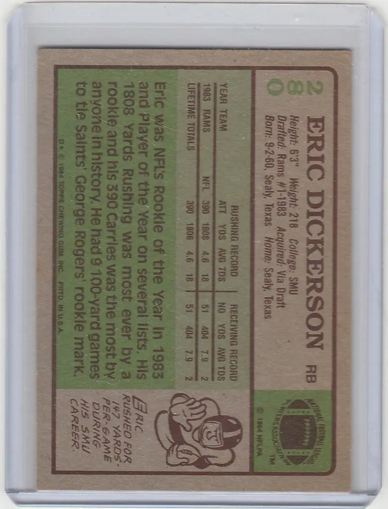 Vintage 1984 Topps #280 Eric Dickerson St. Louis Rams NRMT trading card illustration
