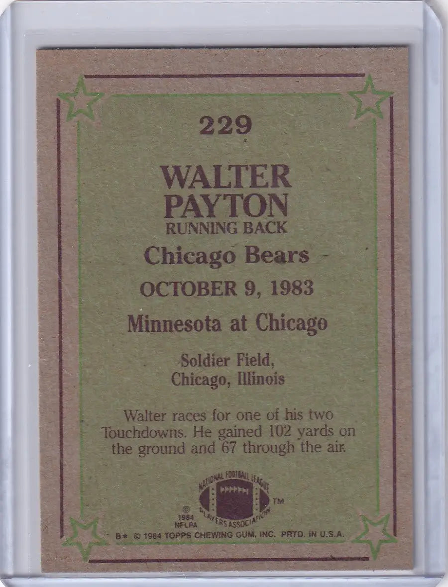 Walter Payton Chicago Bears card from 1984 Topps Football #229 IR collectible