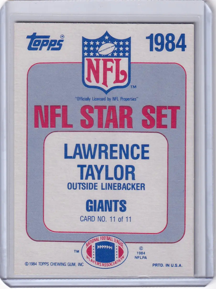 1984 Topps Football Star Set #11 Lawrence Taylor card featuring New York Giants legend