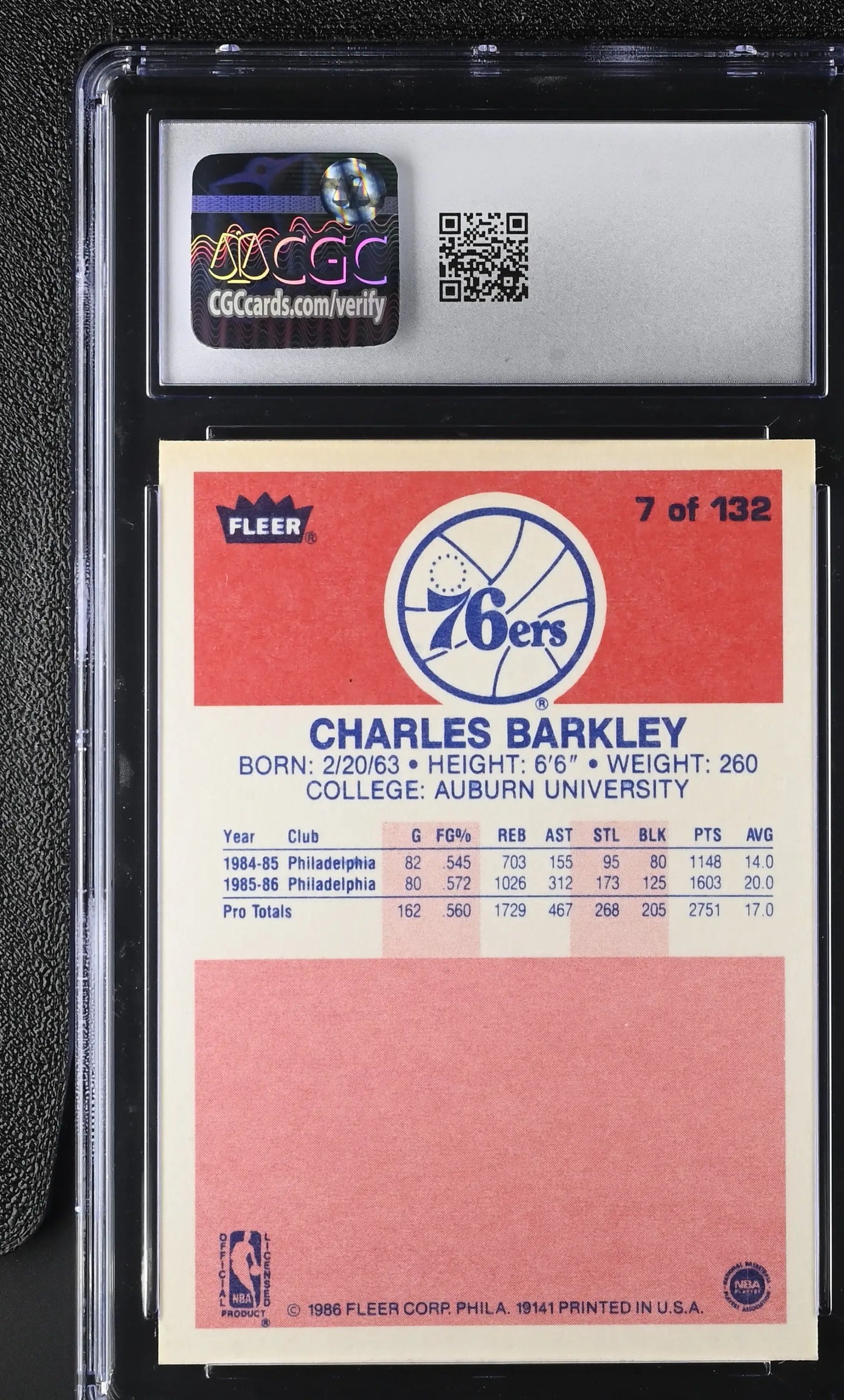 Charles Barkley rookie card from Fleer Basketball 1986-87 graded CGC 6.5 Ex/NM+