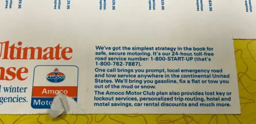 Amoco Motor Club advertisement on 1986 Chicago Bears season football ticket proof sheet
