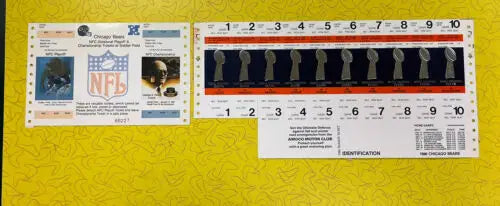 Two Chicago Bears season football memorabilia cards from the NFC Playoffs Champion set