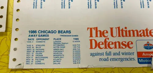 1986 Chicago Bears away game schedule from Season Football Ticket Proof Sheet Set