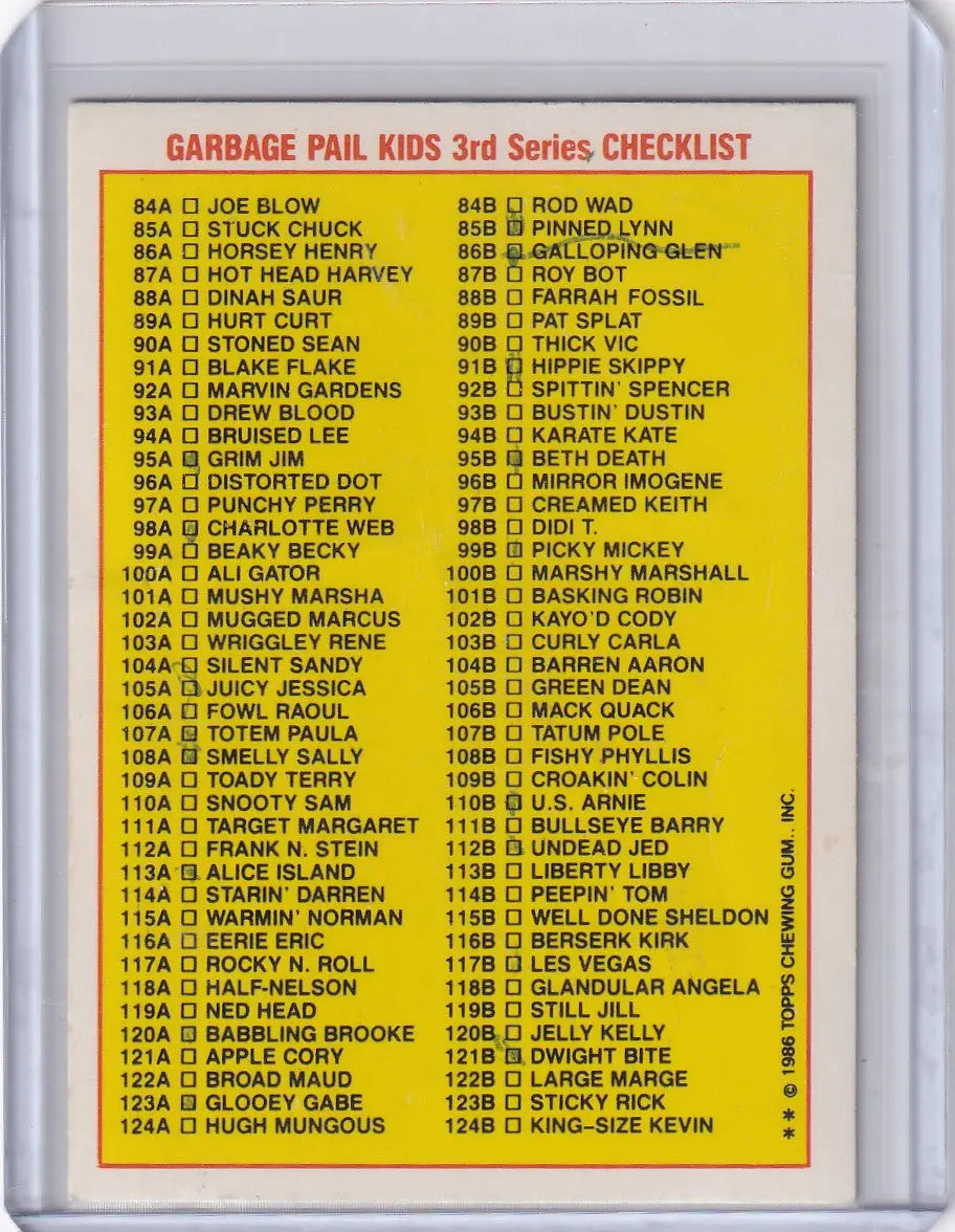Garbage Pail Kids checklist card from Pail Kids Series 3 91b Hippie Skippy