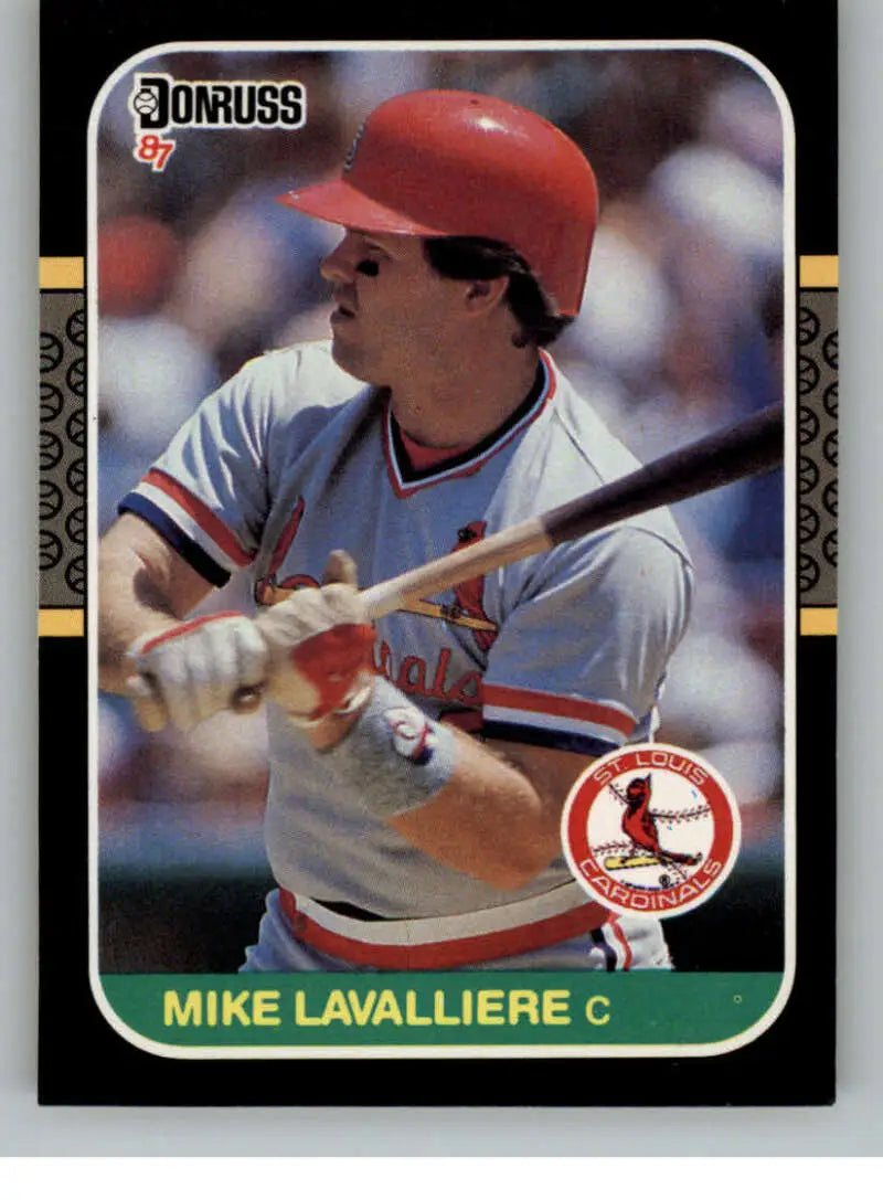 1987 Donruss #331 Mike LaValliere rookie card featuring St. Louis Cardinals catcher at bat