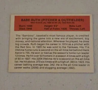Babe Ruth baseball card from 1987 Hygrade All-Time Greats Babe Ruth Time Greats promos