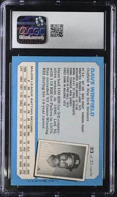 Graded Dave Winfield baseball card from 1987 Kaybee Dave Winfield Superstars of Baseball series