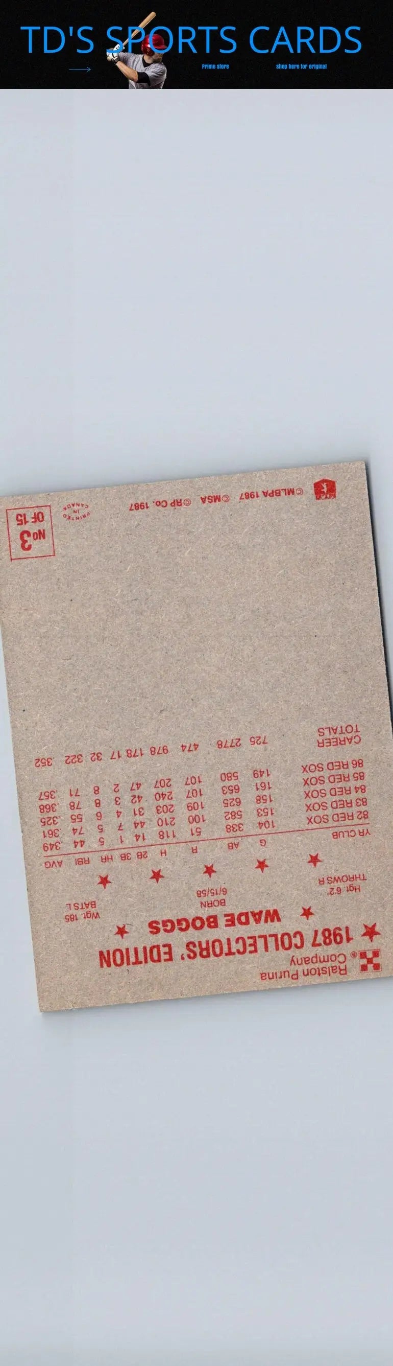 Vintage 1987 Ralston Purina Wade Boggs baseball card for collectors