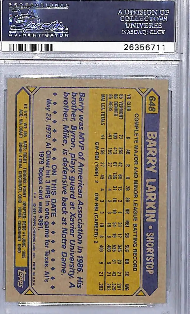 Vintage Barry Larkin PSA 10 GEM MINT RC Rookie Baseball Card in protective holder
