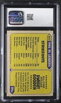 Graded 1986 Topps Dwight Gooden baseball card featuring Topps Dwight Gooden athlete
