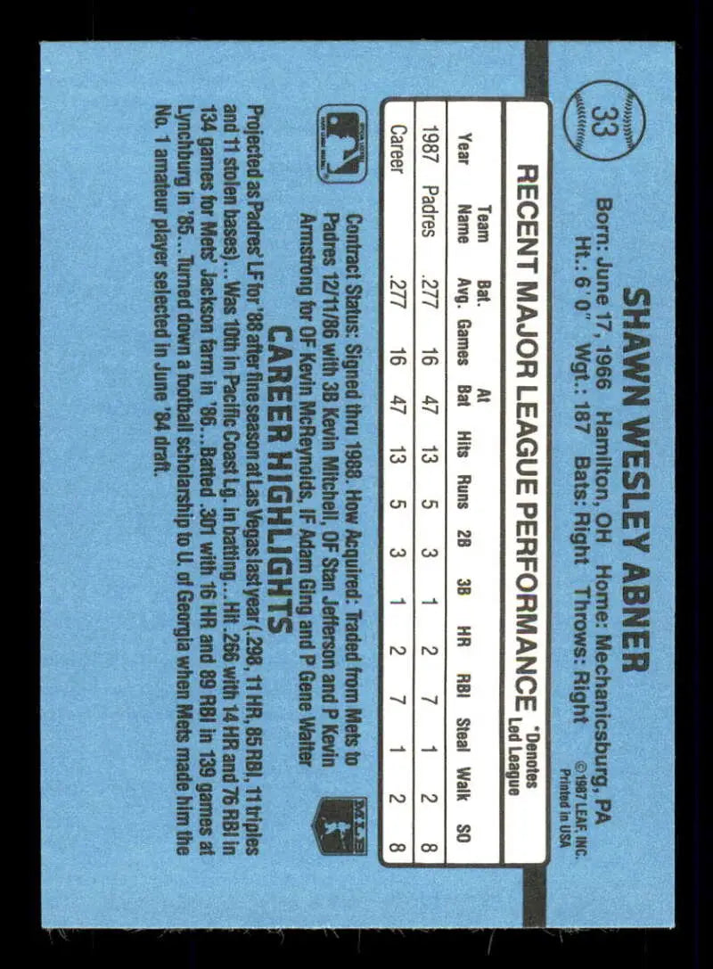 Baseball card back displaying player stats on light blue for trading cards collectors