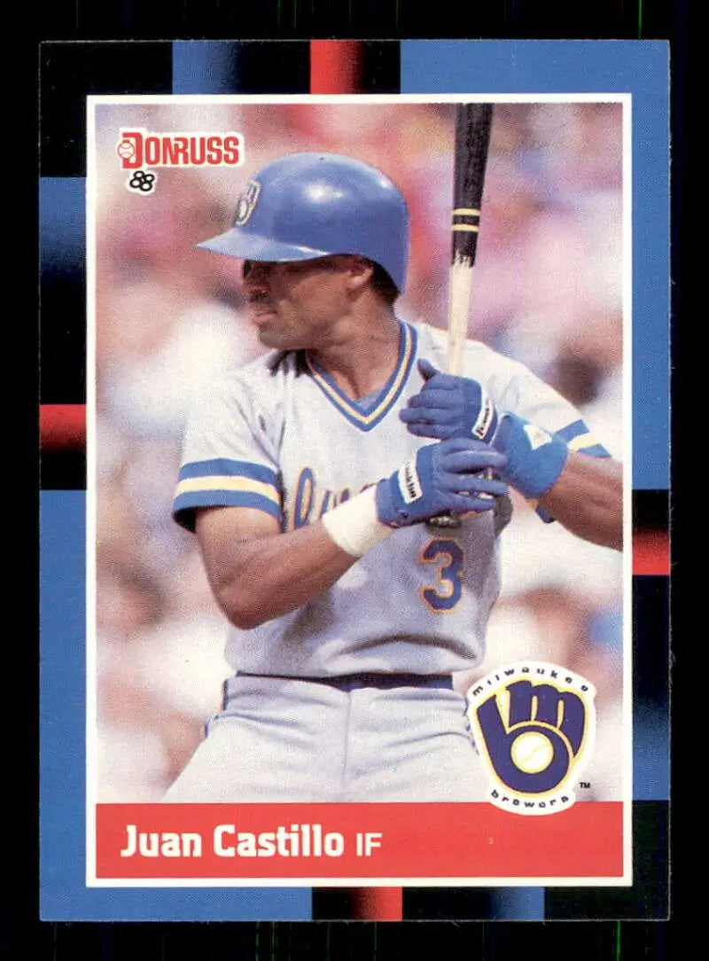 1988 Donruss Juan Castillo Baseball Card featuring Milwaukee Brewers player at bat
