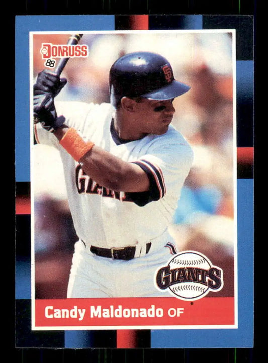 1988 Donruss Candy Maldonado San Francisco Giants baseball card in batting stance