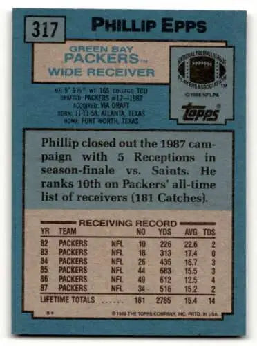 Phillip Epps Green Bay Packers football card with original gloss in EX/NM condition