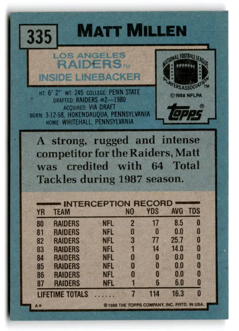 1988 Topps #335 Matt Millen - Trading Card