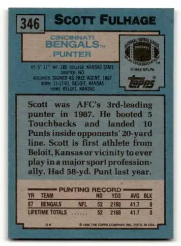 Scott Fulhage Cincinnati Bengals football card with original gloss from 1988 Topps #346