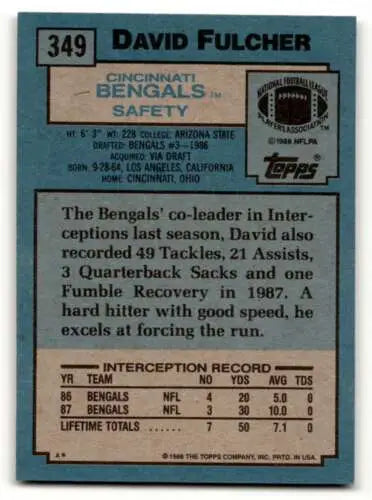 David Fulcher Cincinnati Bengals football card with original gloss from 1988 Topps