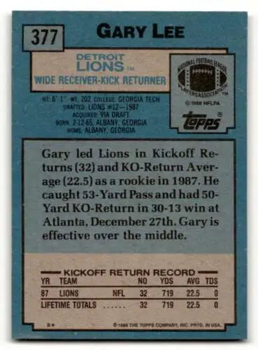 Gary Lee Detroit Lions football card 1988 Topps #377 original gloss EX/NM condition