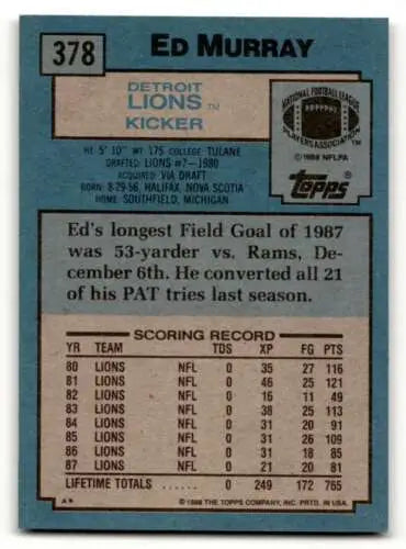 1988 Topps #378 Ed Murray Detroit Lions Football Card with original gloss condition
