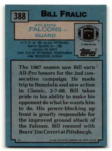 Bill Fralic Atlanta Falcons football card back with original gloss details