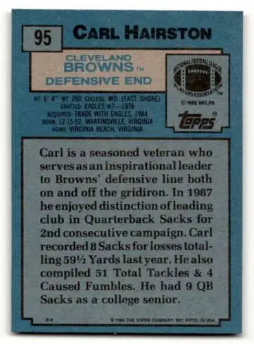 1988 Topps #95 Carl Hairston Cleveland Browns Football Card with original gloss
