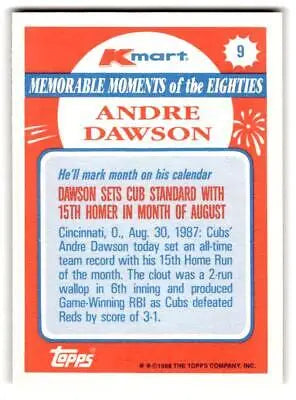 Andre Dawson baseball card from 1988 Topps Kmart Memorable Moments collection