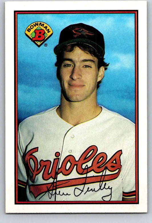 Baseball card of Steve Finley in white uniform and black cap, 1989 Bowman NM-MT RC
