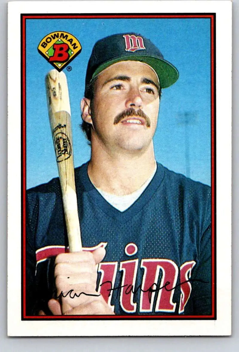 Baseball player Brian Harper in Minnesota Twins uniform holding a bat on card