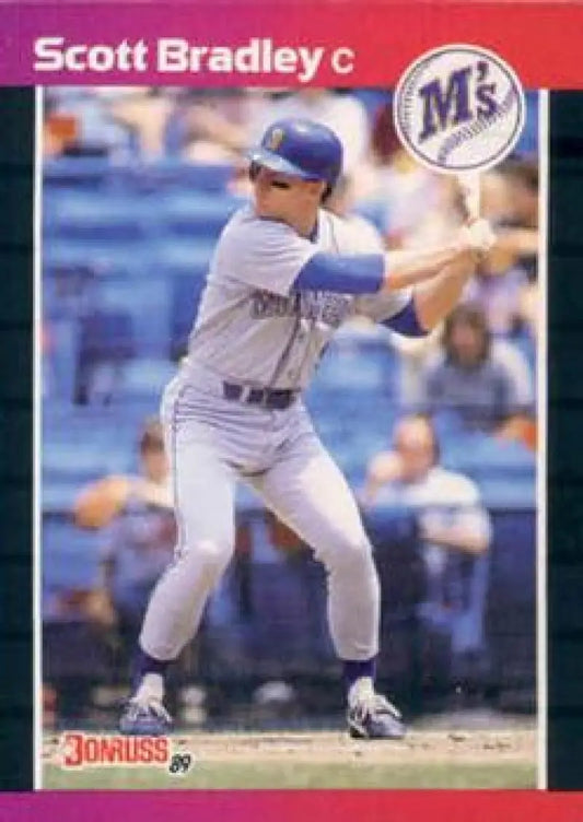 1989 Donruss Scott Bradley Baseball Card featuring Seattle Mariners player at bat