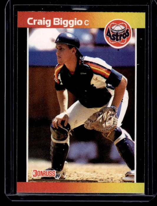 Baseball card of Craig Biggio in fielding stance for Houston Astros 1989 Donruss #561