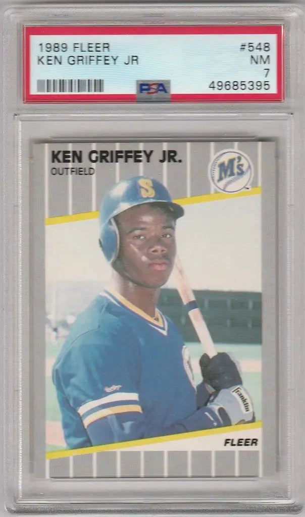Ken Griffey Jr. 1989 Fleer Baseball #548 card in PSA 7 case Seattle Mariners memorabilia
