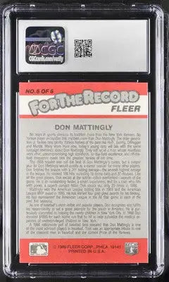Graded Fleer Don Mattingly baseball card 1989 Fleer Don Mattingly #6 For the Record
