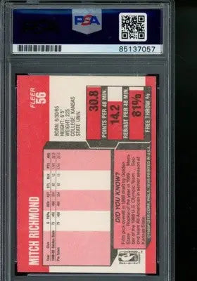 1989 FLEER MITCH RICHMOND GOLDEN STATE WARRIORS SIGNED RC #56 PSA/DNA AUTO 10
