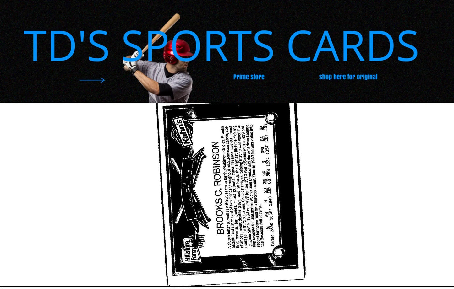 Baseball card back of 1989 Kahn’s Hillshire Farm Cooperstown Collection Brooks Robinson