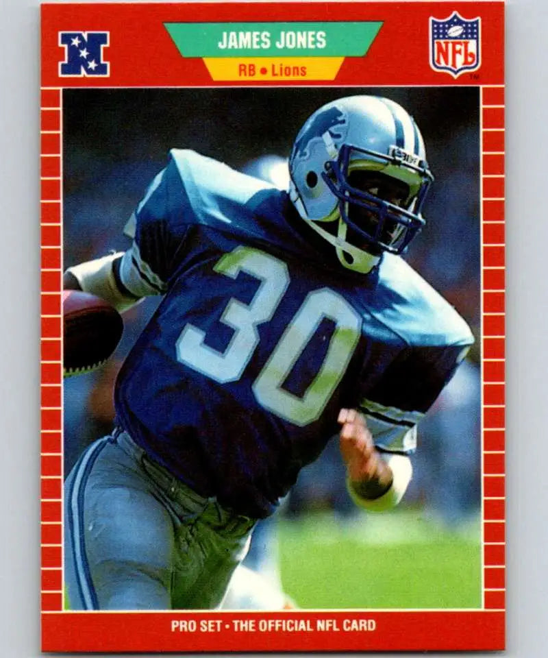 James Jones in blue Detroit Lions uniform with jersey number 30 on football card