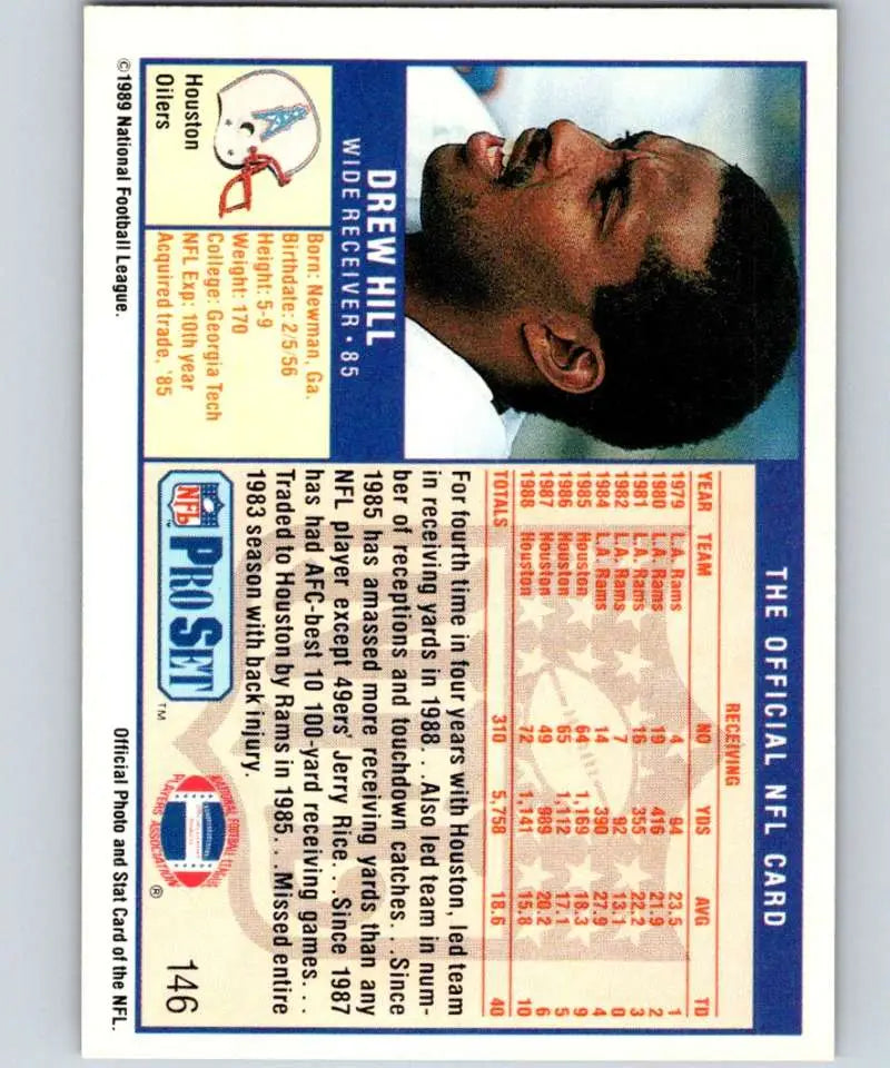 Pro Set NFL football card featuring Drew Hill from the Houston Oilers in the 1990s