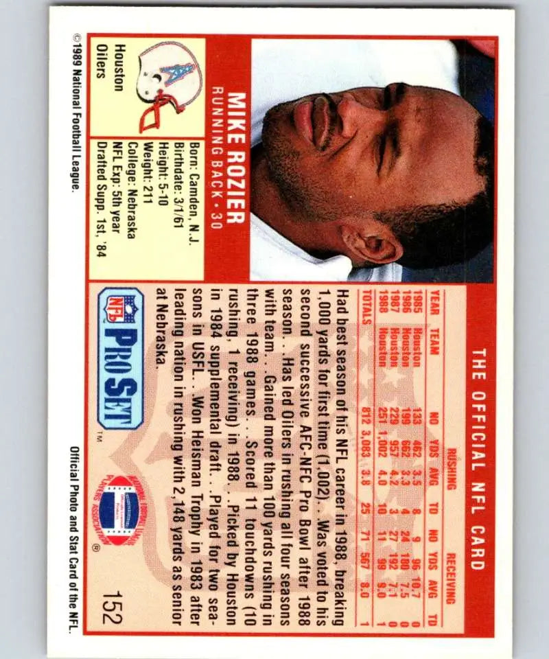 Vintage NFL Pro Set football card featuring Mike Rozier of the Houston Oilers