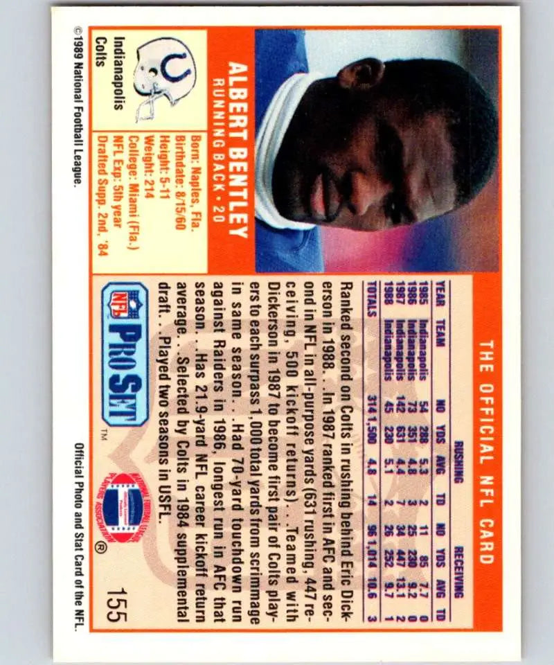 1989 Pro Set #155 Albert Bentley Indianapolis Colts Football Trading Card in NM-MT condition