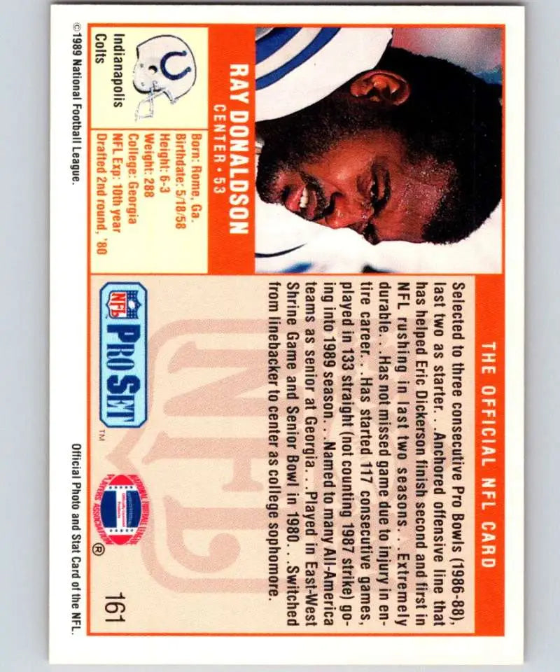Vintage NFL Pro Set 1989 Ray Donaldson Indianapolis Colts Football Card NM-MT