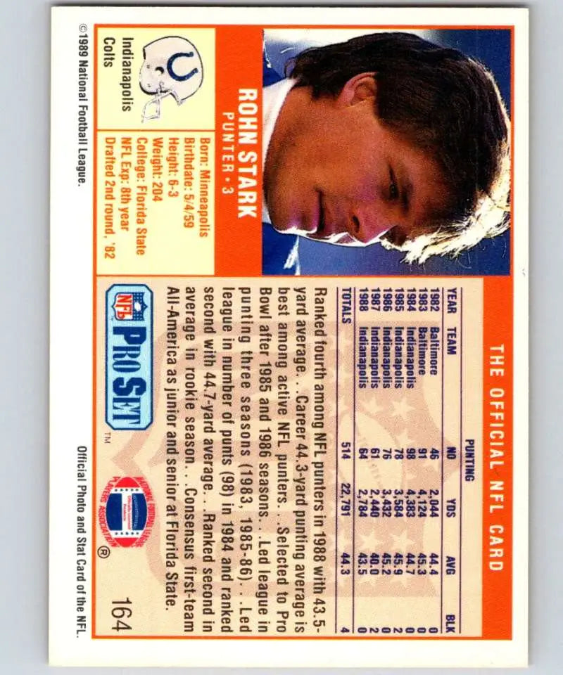 1989 Pro Set football card featuring Rohn Stark of the Indianapolis Colts