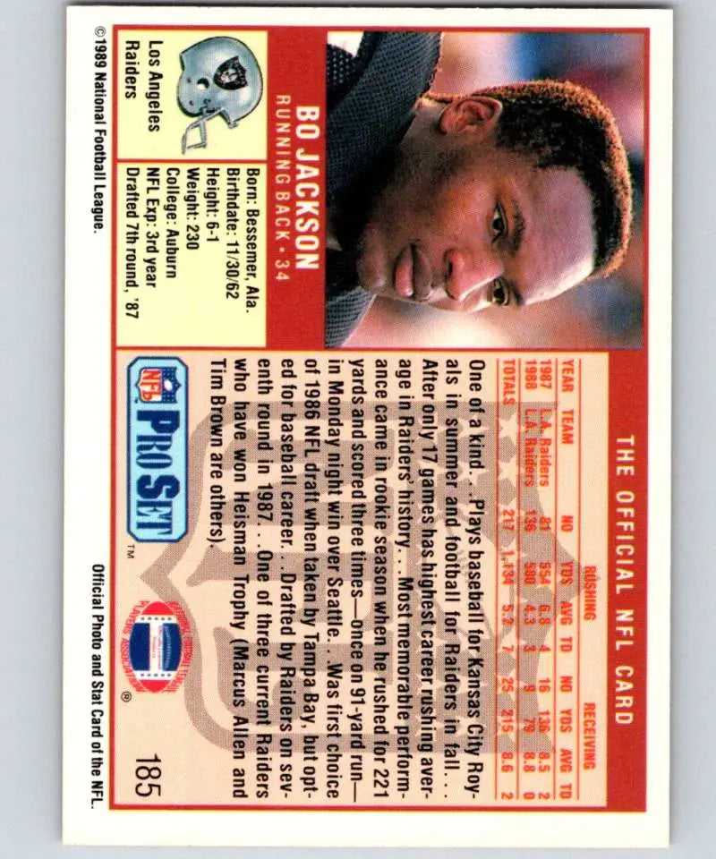 1991 Pro Set Football Card of Bo Jackson Los Angeles Raiders NM-MT condition
