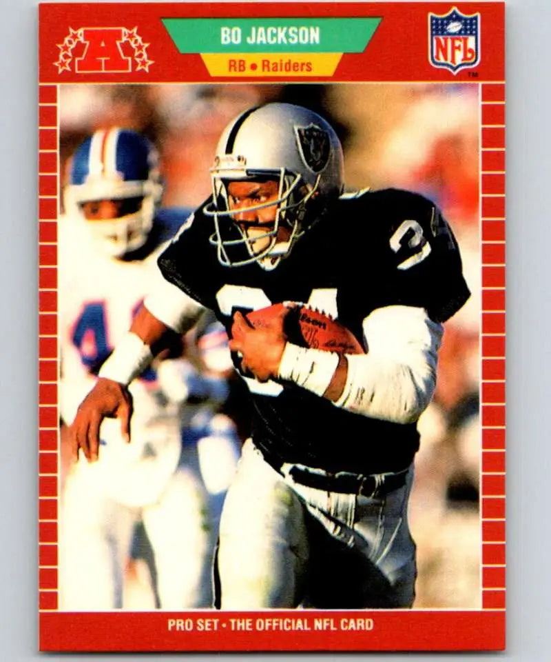 NFL trading card of Bo Jackson from the Los Angeles Raiders in Pro Set design