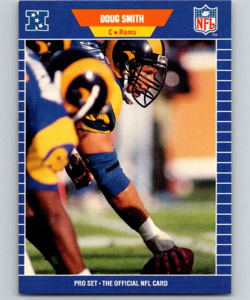 Los Angeles Rams NFL trading card of Doug Smith in yellow and blue uniform