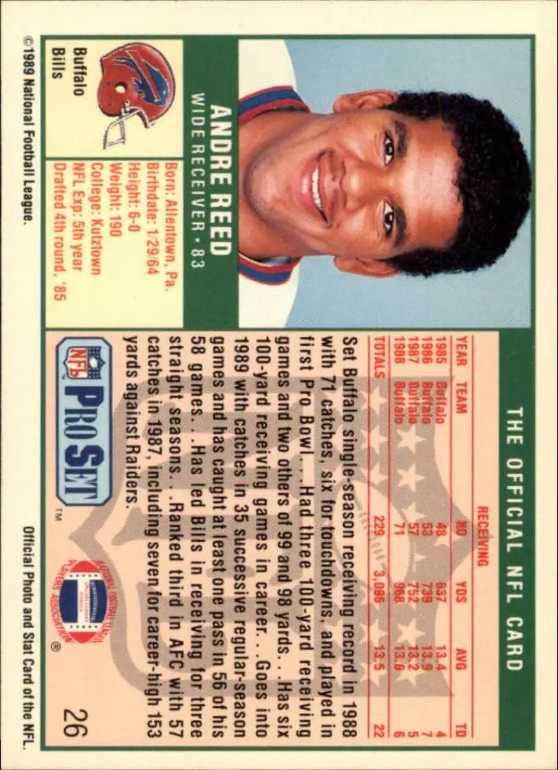 1989 Pro Set #26 Andre Reed NM-MT Buffalo Bills Football Card for collectors